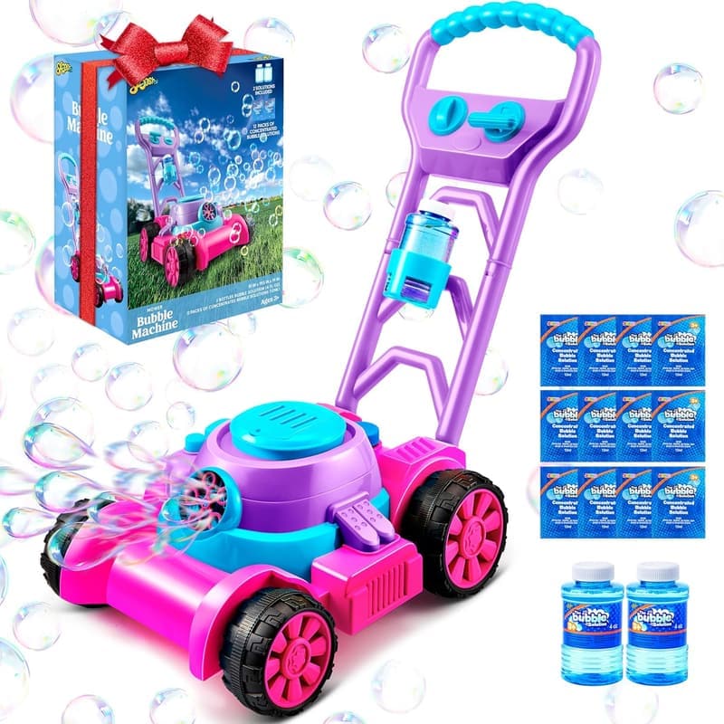 Pink Bubble Lawn Mower Toy - Outdoor Preschool Gift for Toddlers