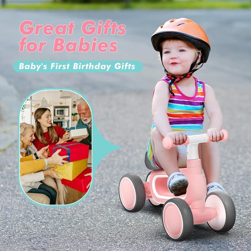 1st Birthday Gift: Baby Balance Bike for 1-Year-Old Girls - Pink