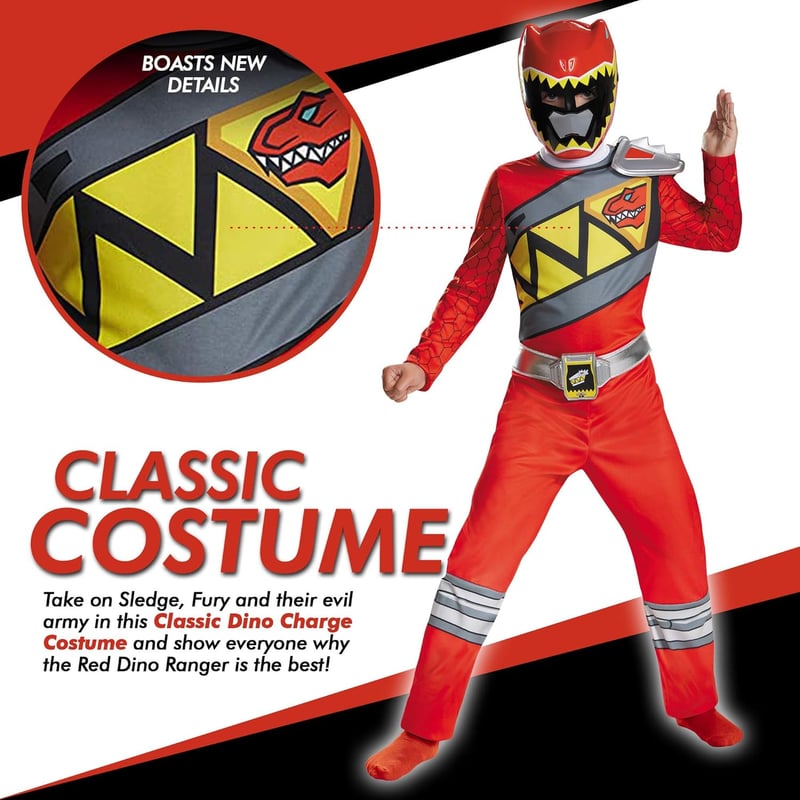 Dino Charge Red Classic Costume for Kids