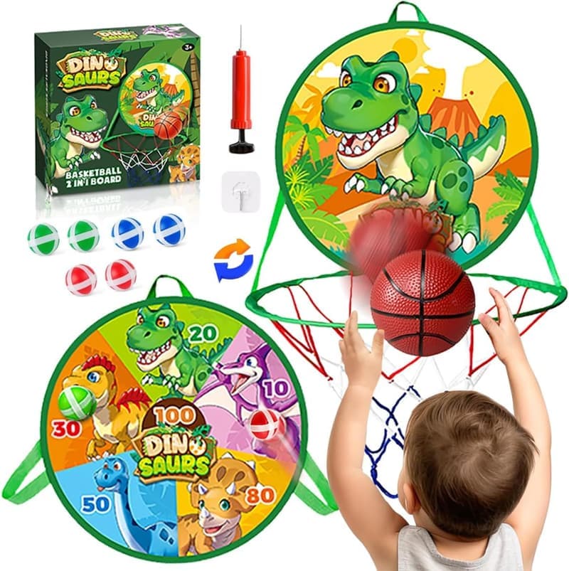 Dinosaur-Themed Mini Basketball Hoop for Toddlers - 2-in-1 Toy