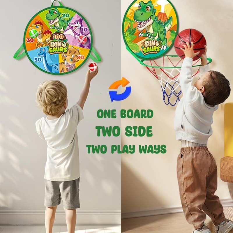 Dinosaur-Themed Mini Basketball Hoop for Toddlers - 2-in-1 Toy