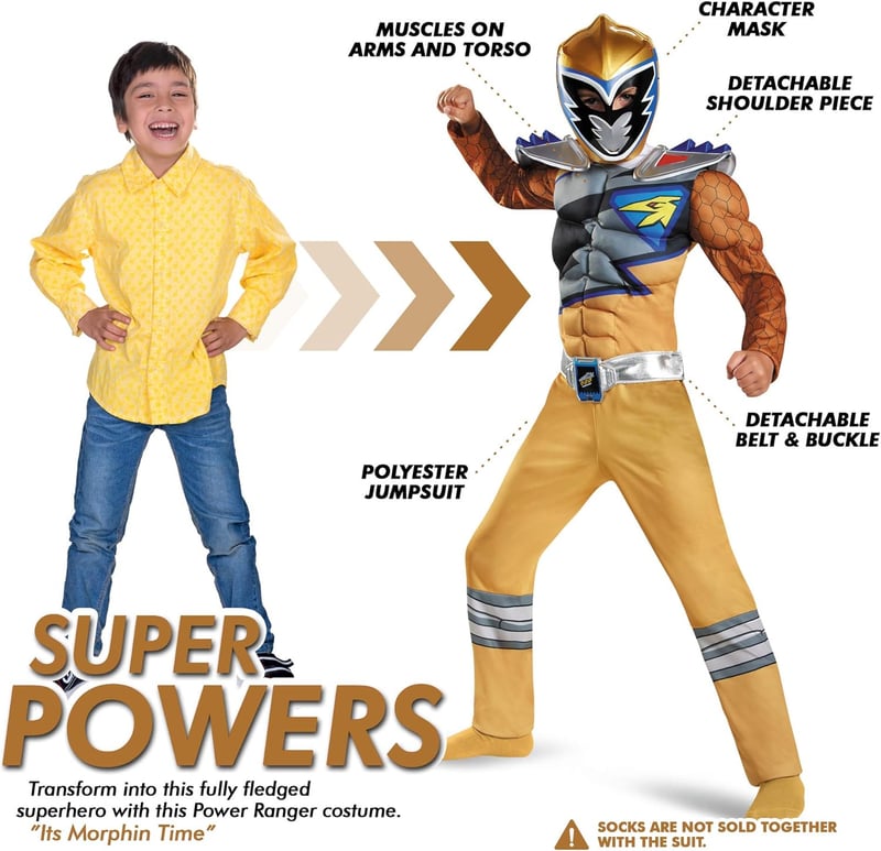 Licensed Gold Ranger Costume for Kids with Mask - Medium (7-8)