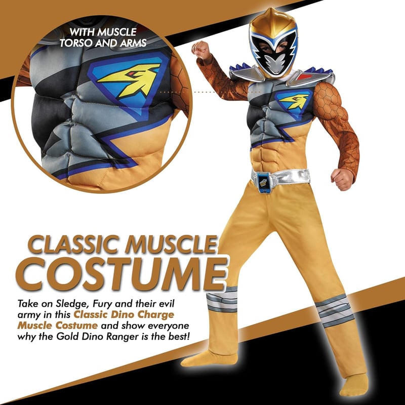 Licensed Gold Ranger Costume for Kids with Mask - Medium (7-8)