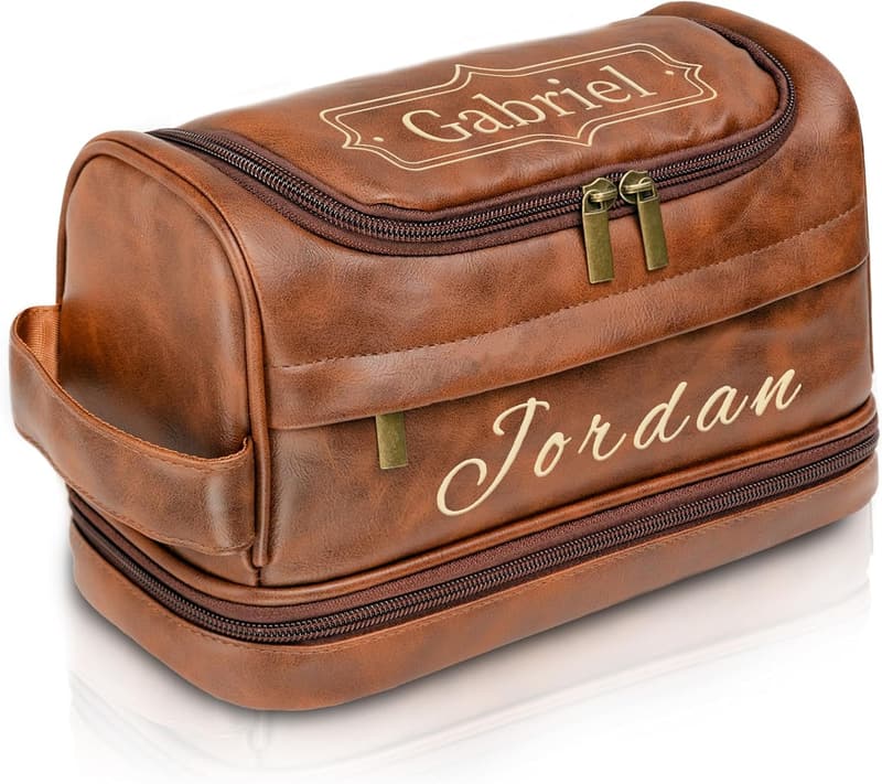 Waterproof Personalized Leather Toiletry Bag for Dad
