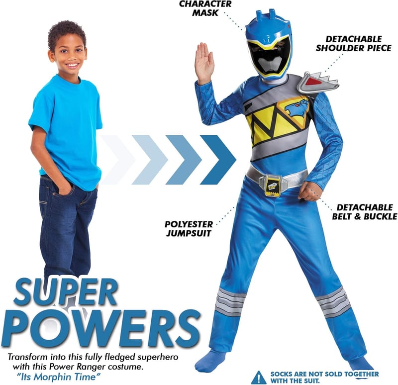 Boys' Dino Charge Blue Ranger Costume for Dress-Up Play