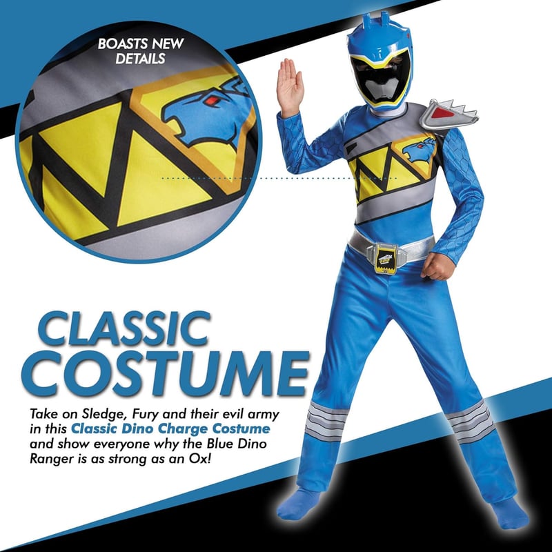 Boys' Dino Charge Blue Ranger Costume for Dress-Up Play