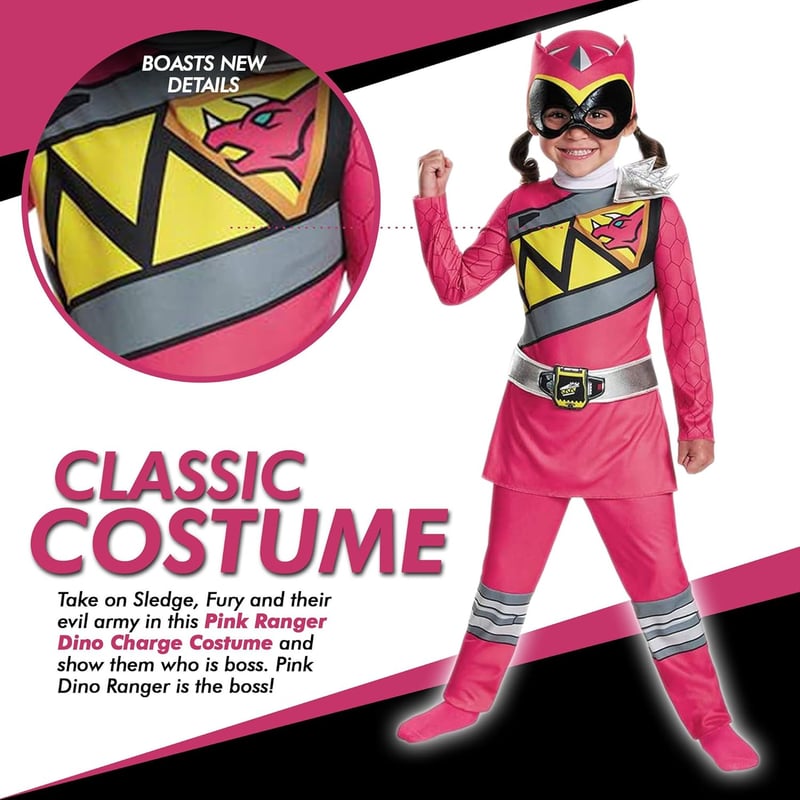 Pink Ranger Dino Charge Costume for Toddlers with Mask