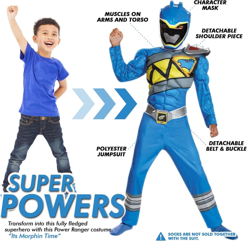 Blue Ranger Dino Charge Muscle Costume for Kids (4-6)