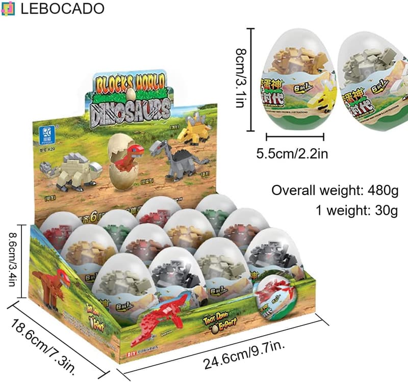 Dinosaur Building Block Sets - 12 Pack STEM Toys for Kids