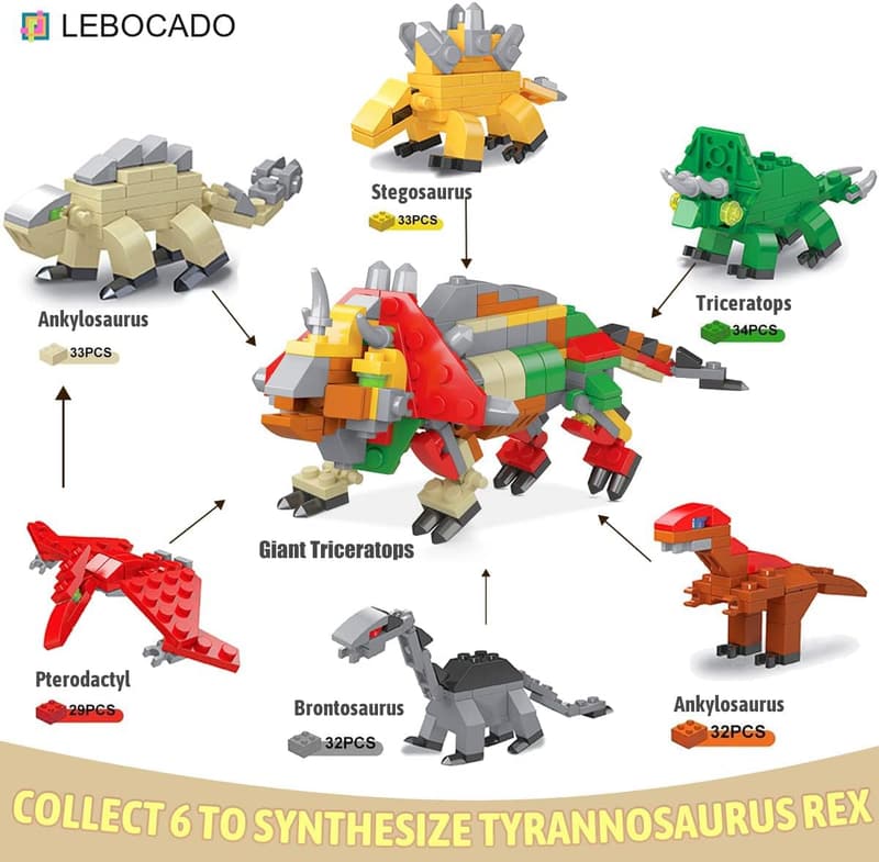 Dinosaur Building Block Sets - 12 Pack STEM Toys for Kids