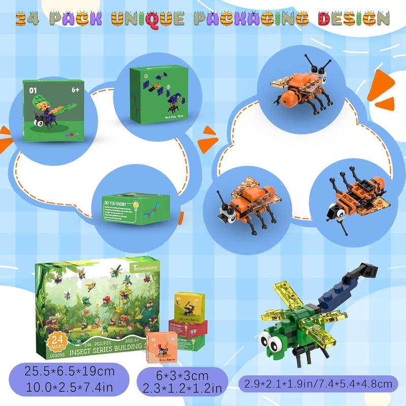 Valentine's Day Insect Building Sets - 24 Pack Educational Toy