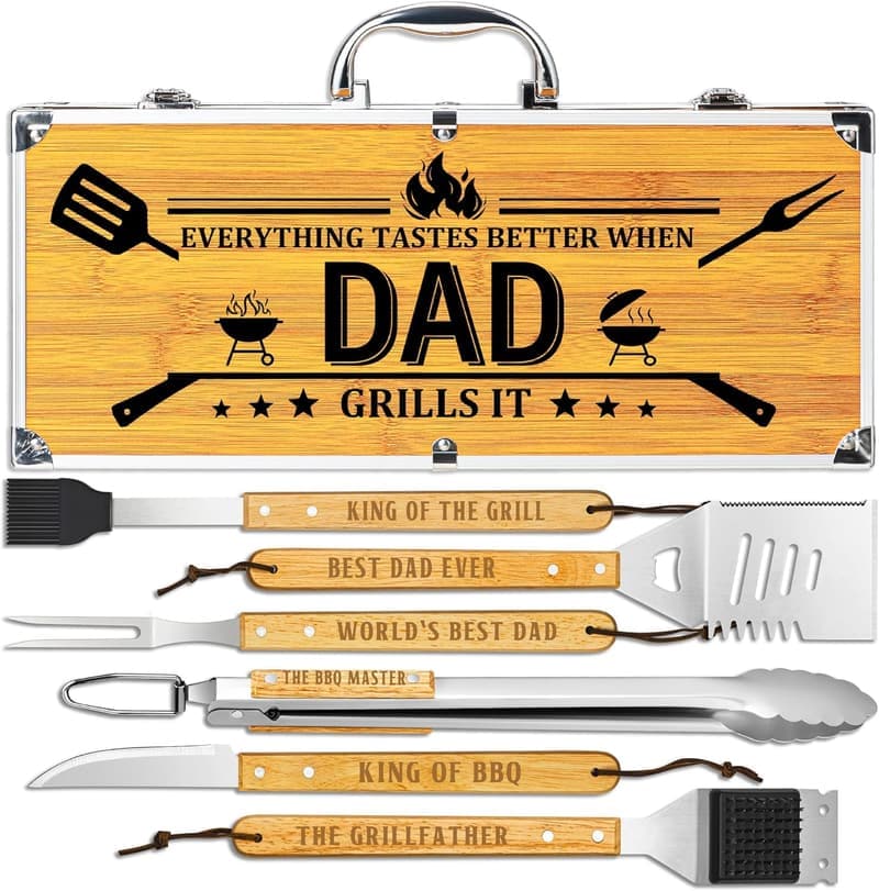 Father's Day Wooden BBQ Grill Accessories Set