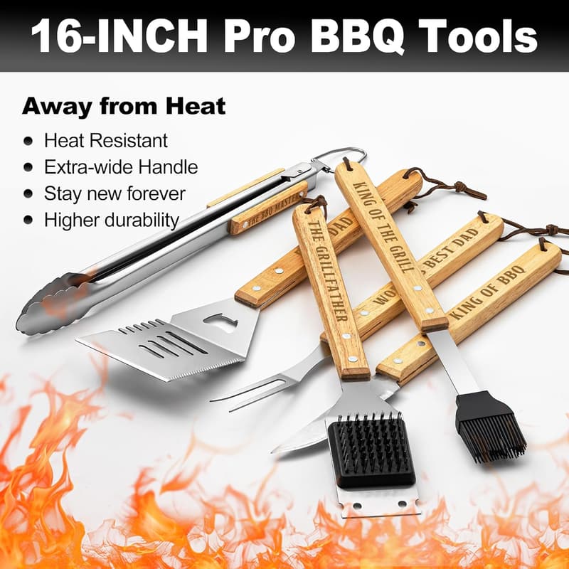 Father's Day Wooden BBQ Grill Accessories Set