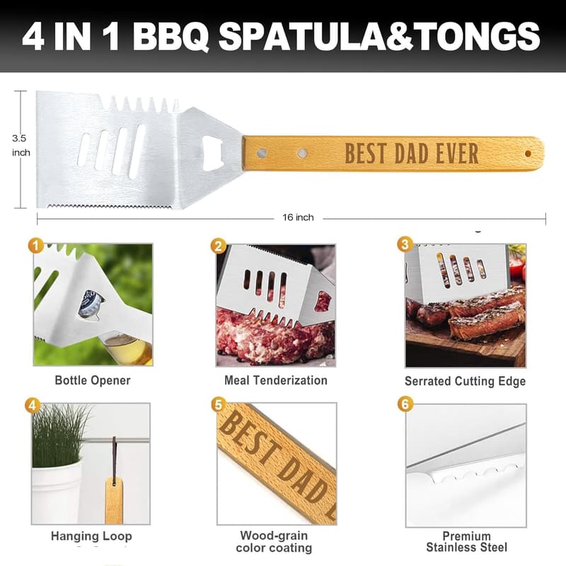 Father's Day Wooden BBQ Grill Accessories Set