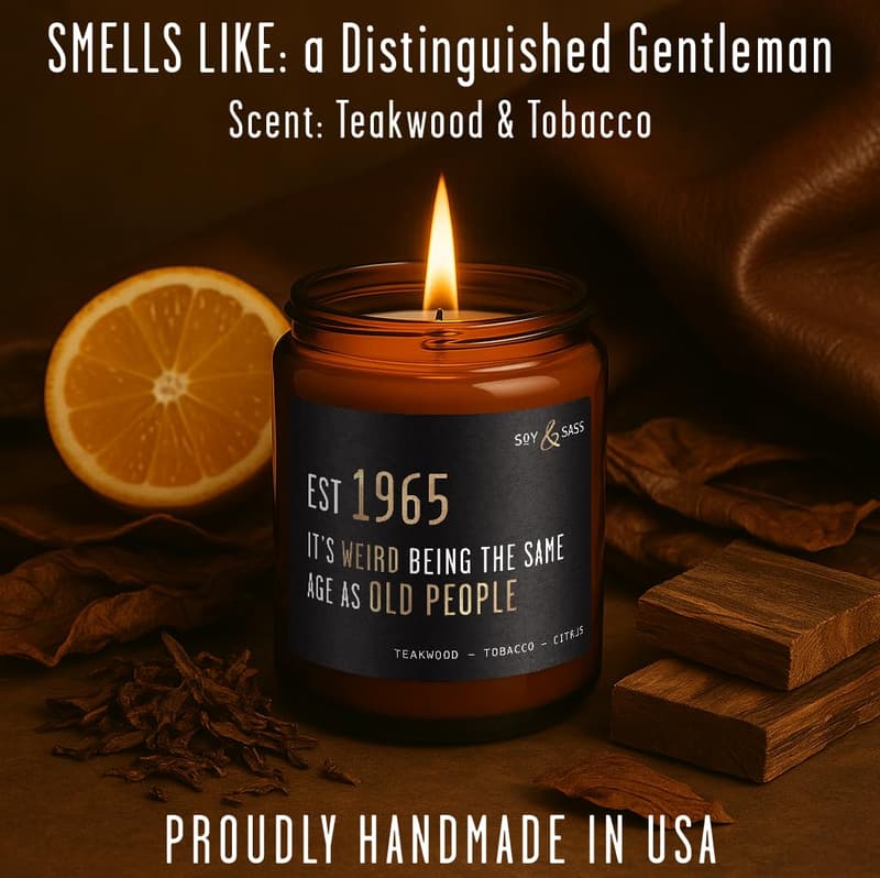 60th Birthday Soy Candle for Him - Teakwood & Tobacco 50Hr Burn