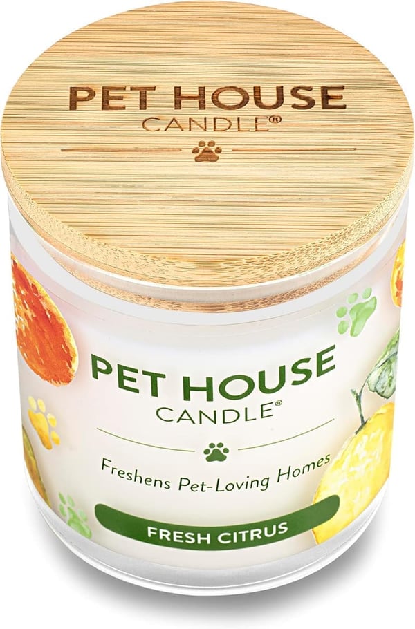 Fresh Citrus Pet House Candle - 100% Natural Soy Wax, 60-Hr Burn