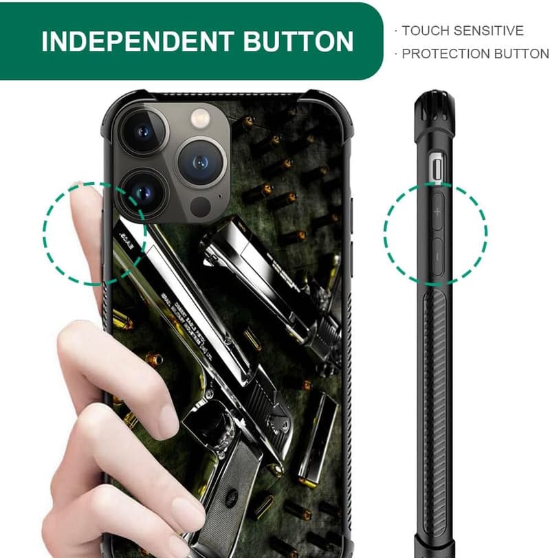 iPhone 15 Case with Gun and Bullet Pattern, Shockproof Design