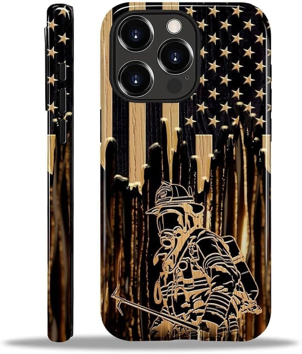 iPhone 12 Pro Case - Rugged 2-in-1 Firefighter Flag Design