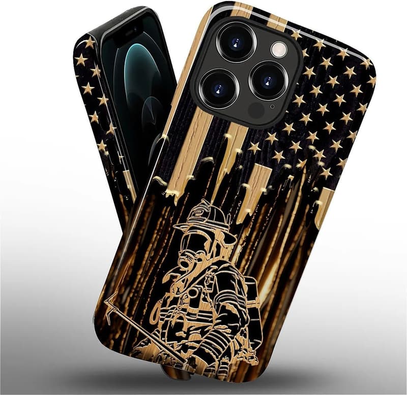 iPhone 12 Pro Case - Rugged 2-in-1 Firefighter Flag Design