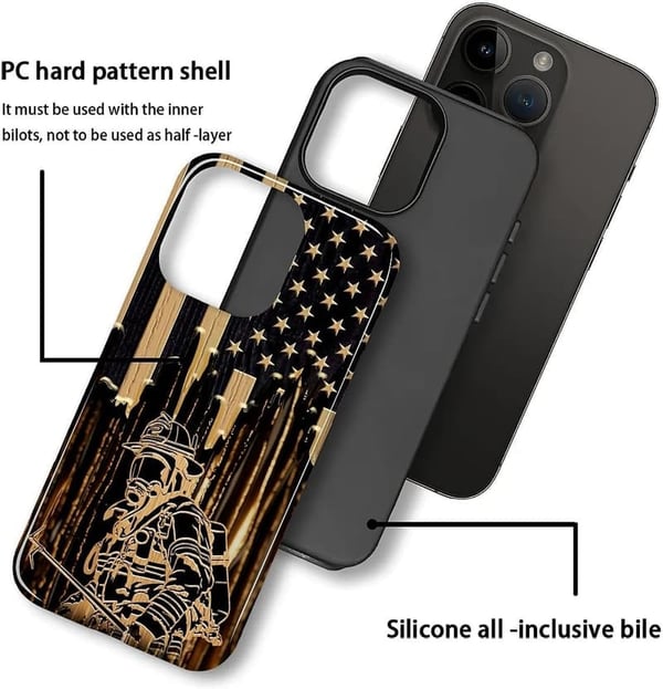 iPhone 12 Pro Case - Rugged 2-in-1 Firefighter Flag Design