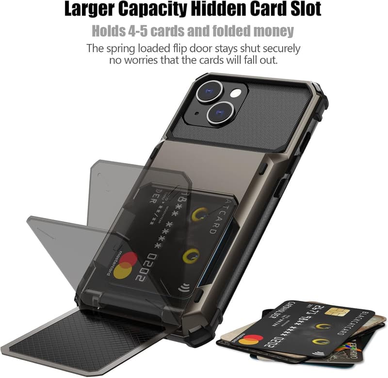 iPhone 14 Wallet Case - Dual Layer, Card Holder, Shockproof