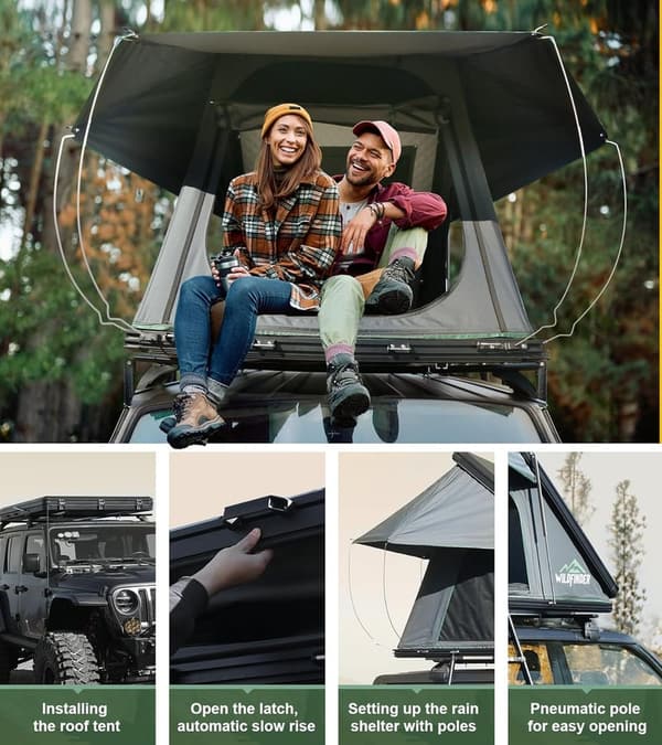 Hard Shell Rooftop Tent for 2-3 People - Gray, SUV/Truck Compatible