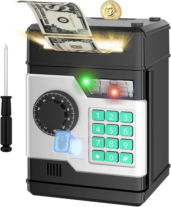 Automatic Electronic Piggy Bank with Password & Fingerprint Unlocking for Kids