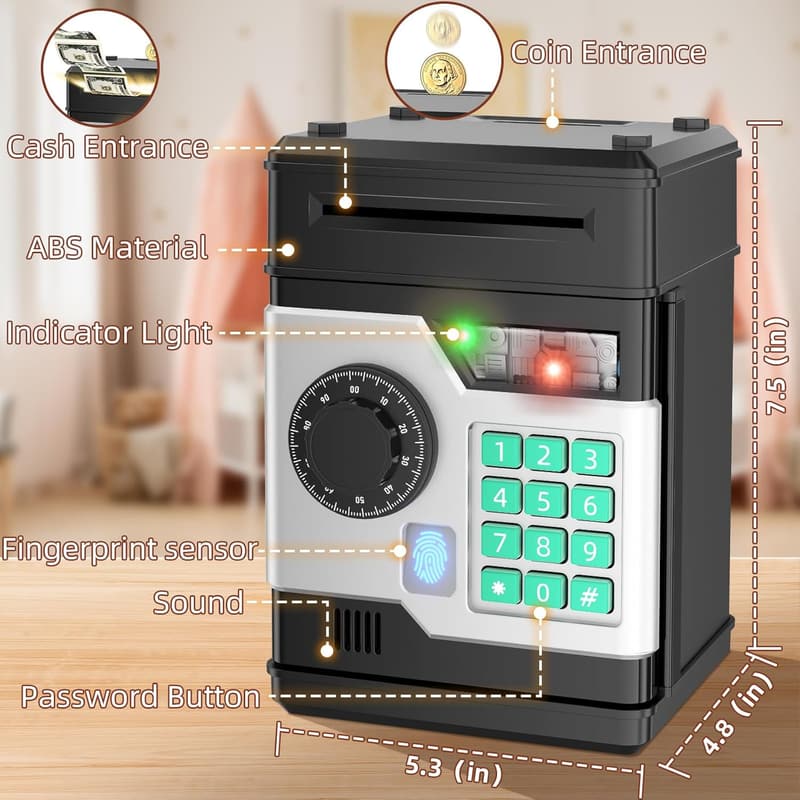 Automatic Electronic Piggy Bank with Password & Fingerprint Unlocking for Kids