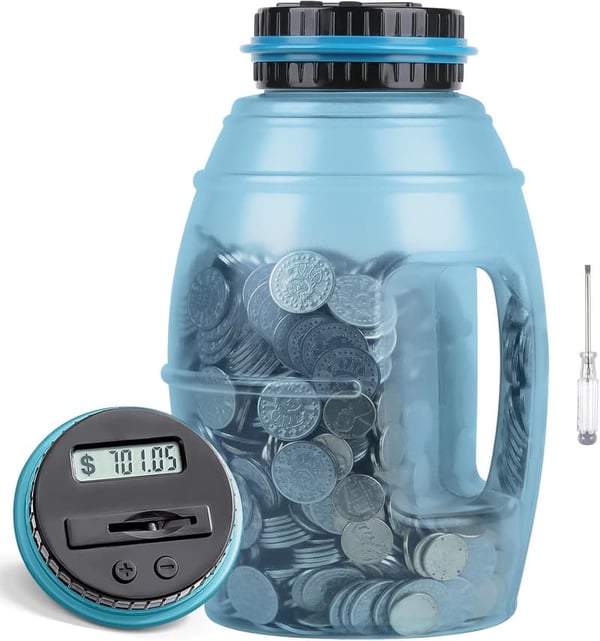 Digital Counting Piggy Bank for Adults - 2.8L Capacity (Blue)