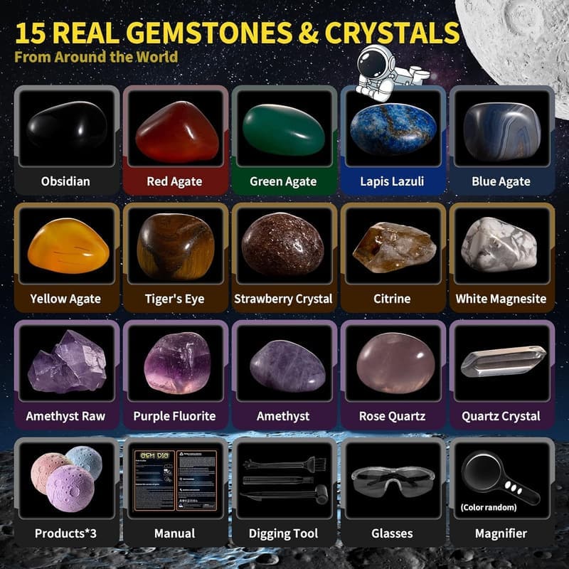 STEM Solar System Gemstone Excavation Kit for Kids Age 6+