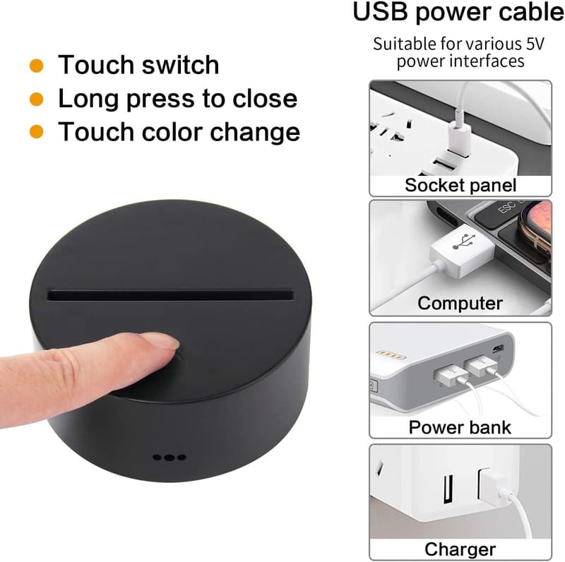 3D Illusion Night Light Table Lamp - 7 Color Touch Switch