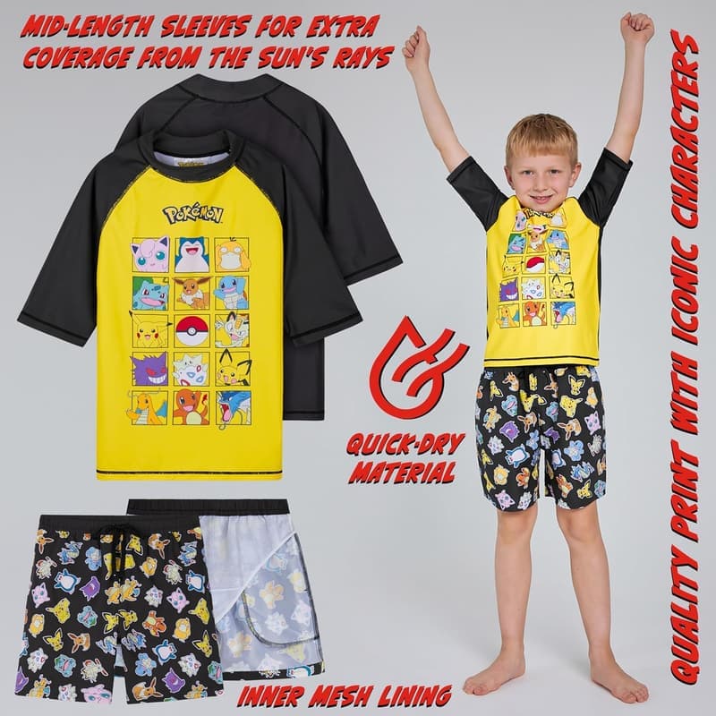 Boys' Pokémon 2-Piece Swimwear Set: Top & Trunks