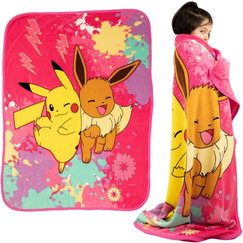 Pikachu and Eevee Kids Bedding Throw - Soft Micro Raschel, 46x60 in