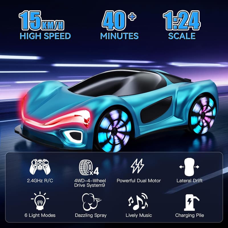 Remote Control Drift Car with Lights & Music - Birthday Gift for Kids