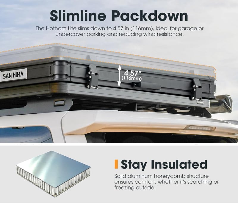 Rooftop Tent for Camping - Hotham Lite Slimline Hard Shell, 2-3 People