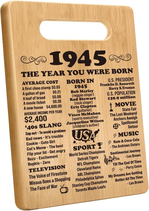 80th Birthday Cutting Board Gift for Him/Her, Established 1945