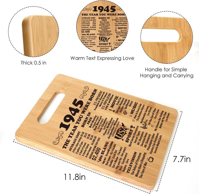 80th Birthday Cutting Board Gift for Him/Her, Established 1945