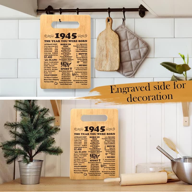 80th Birthday Cutting Board Gift for Him/Her, Established 1945