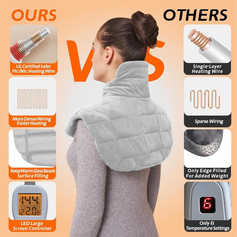 Weighted Neck & Shoulder Heating Pad for Pain Relief - 12 Settings