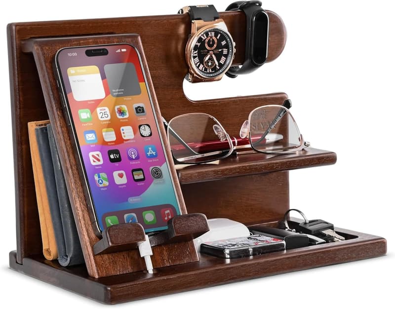 Birthday Gift: Wood Phone Docking Station Organizer for Men