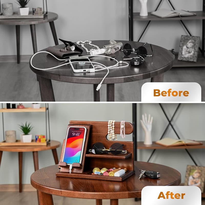 Birthday Gift: Wood Phone Docking Station Organizer for Men