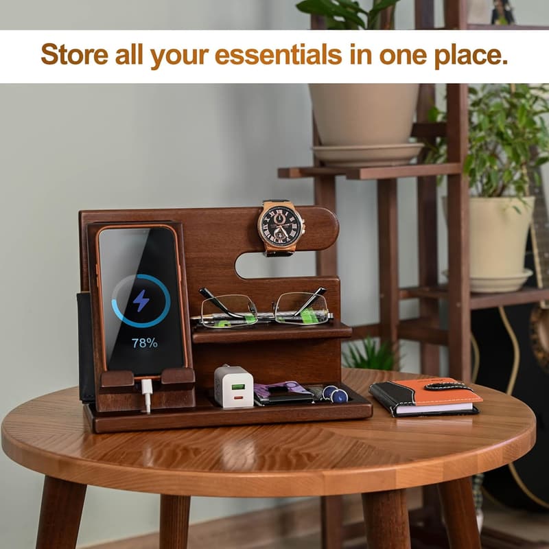 Birthday Gift: Wood Phone Docking Station Organizer for Men
