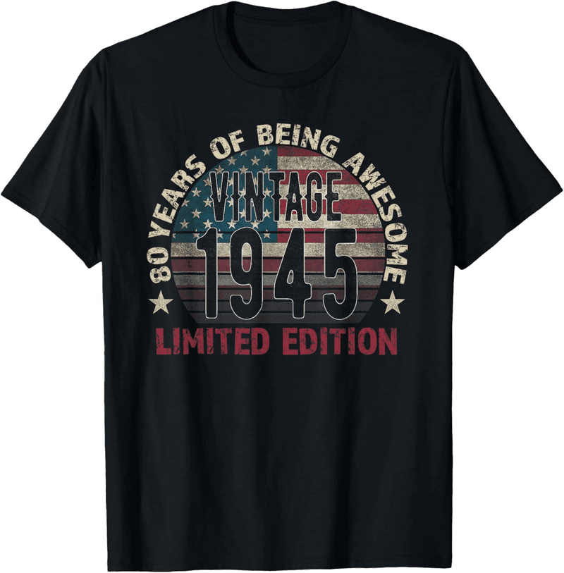80th Birthday Vintage T-Shirt for Men, Born 1945