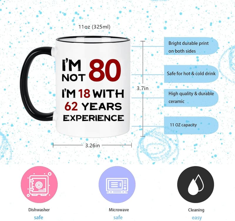 80th Birthday Funny Coffee Mug - 11oz Gift for Him & Her