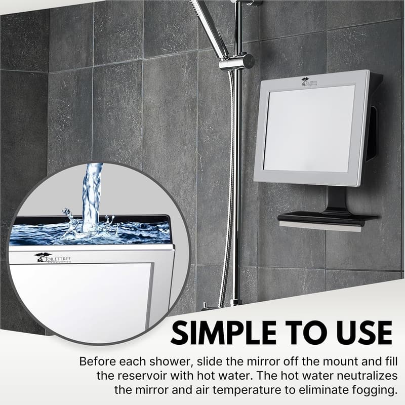 Fogless Shower Mirror with Squeegee - Rust-Proof & Adjustable