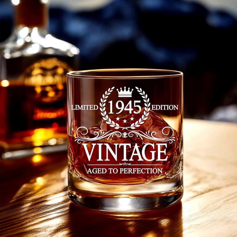 80th Birthday Vintage Whiskey Glass for Men