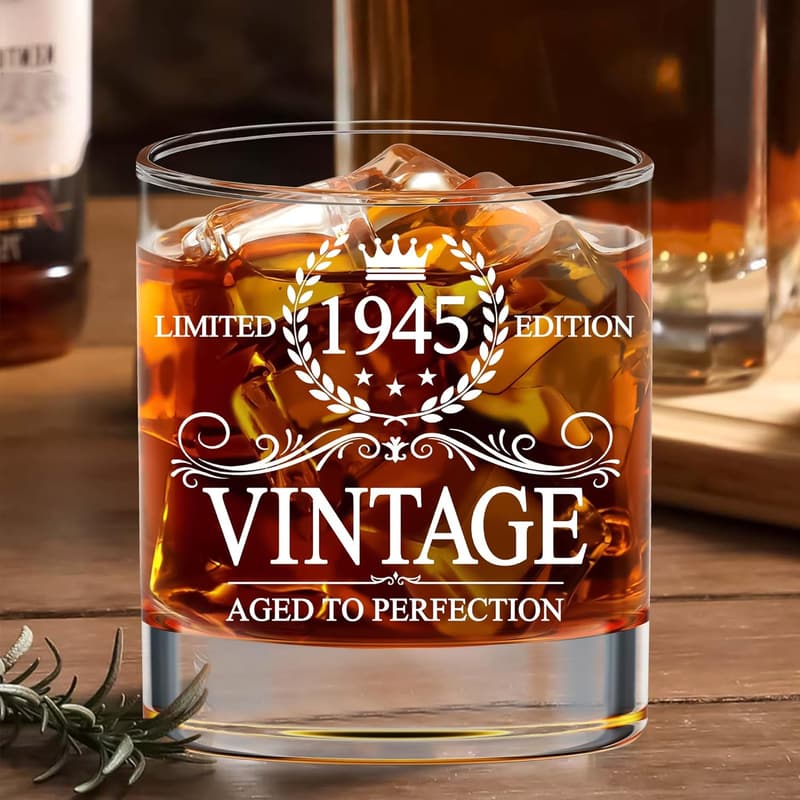 80th Birthday Vintage Whiskey Glass for Men