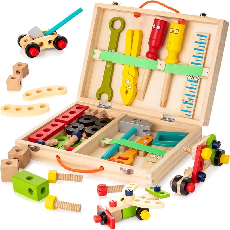 Montessori 36-Piece Wooden Tool Set for Kids Ages 2-6