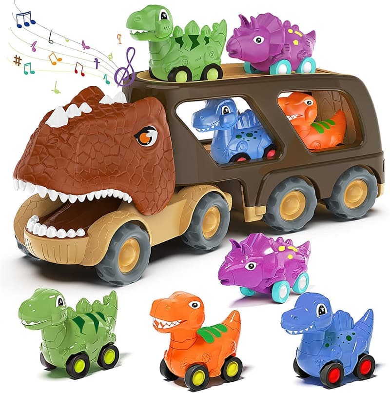 Dinosaur Car Toy Carrier Truck Set for Boys 2-5 Years Old