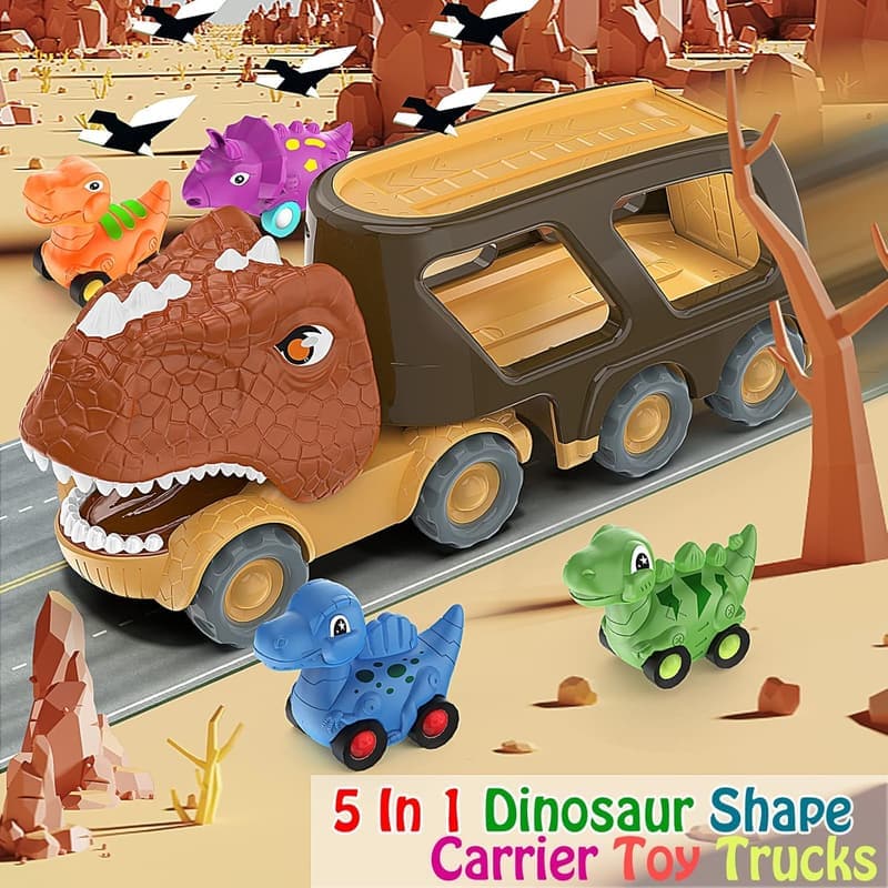 Dinosaur Car Toy Carrier Truck Set for Boys 2-5 Years Old